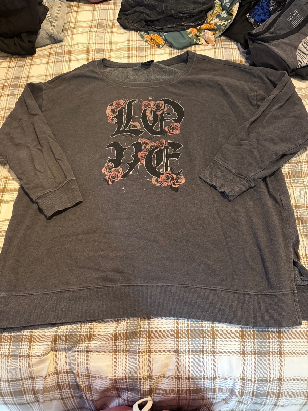 Torrid Charcoal Gray Graphic Sweatshirt with Rose Motif